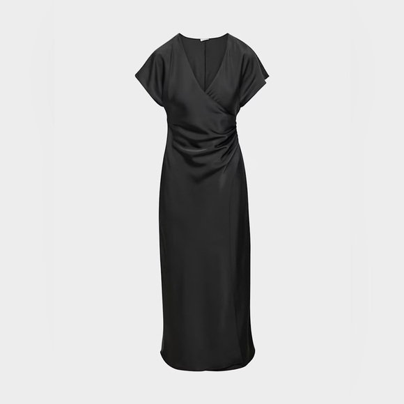 Aritzia Babaton Closing Satin Formal Elegant Black Evening V-Neck Dress Sz  M - Picture 6 of 15